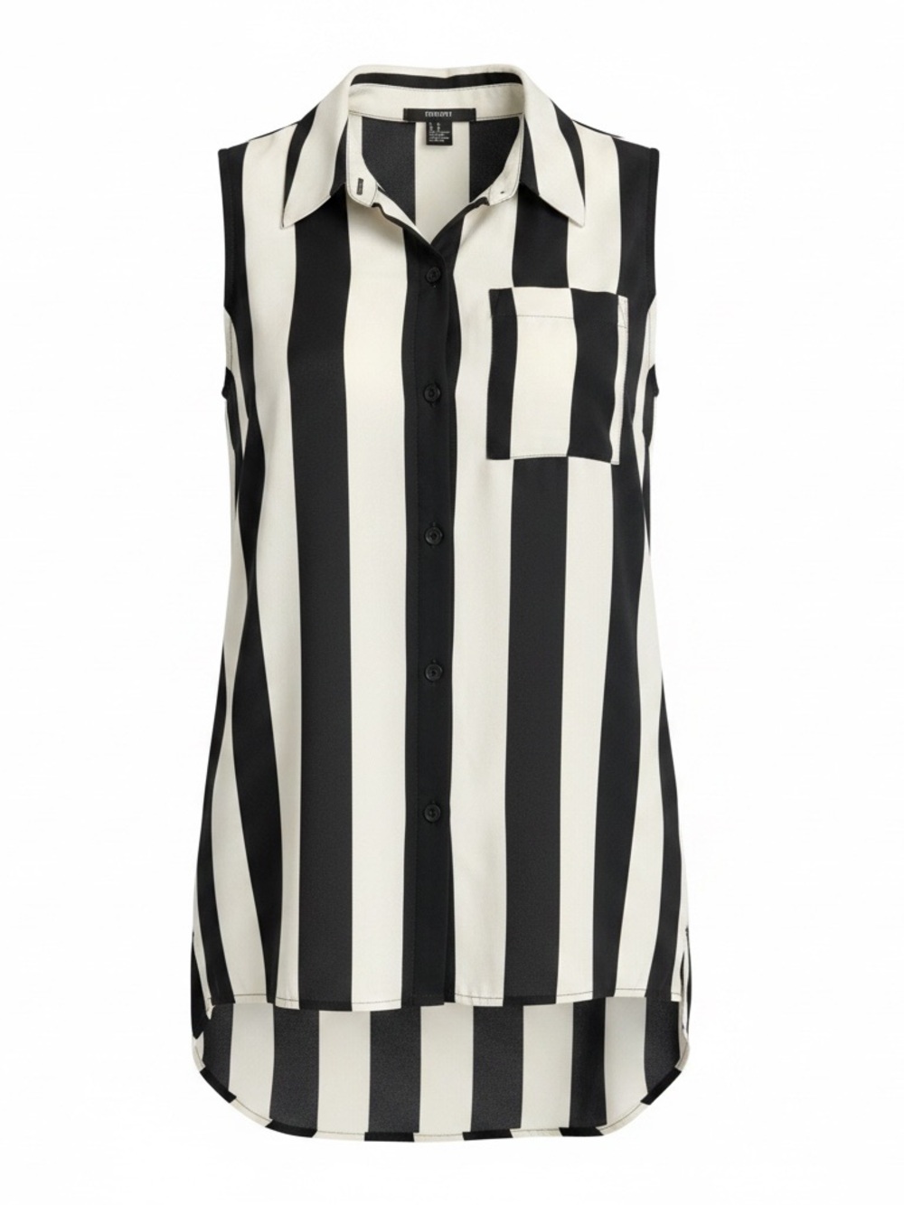 Sleeveless Black & Tan Striped Button-Front Top